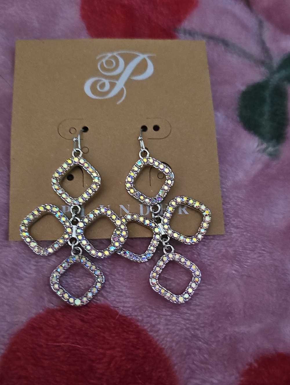 Plunder Iridescent Crystal Square Link Dangle Earrings